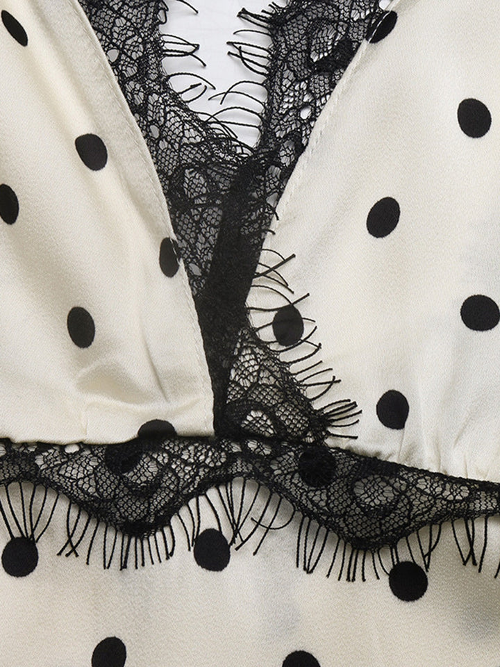Apricot 1930s Polka Dot Lace V-Neck Dress 7