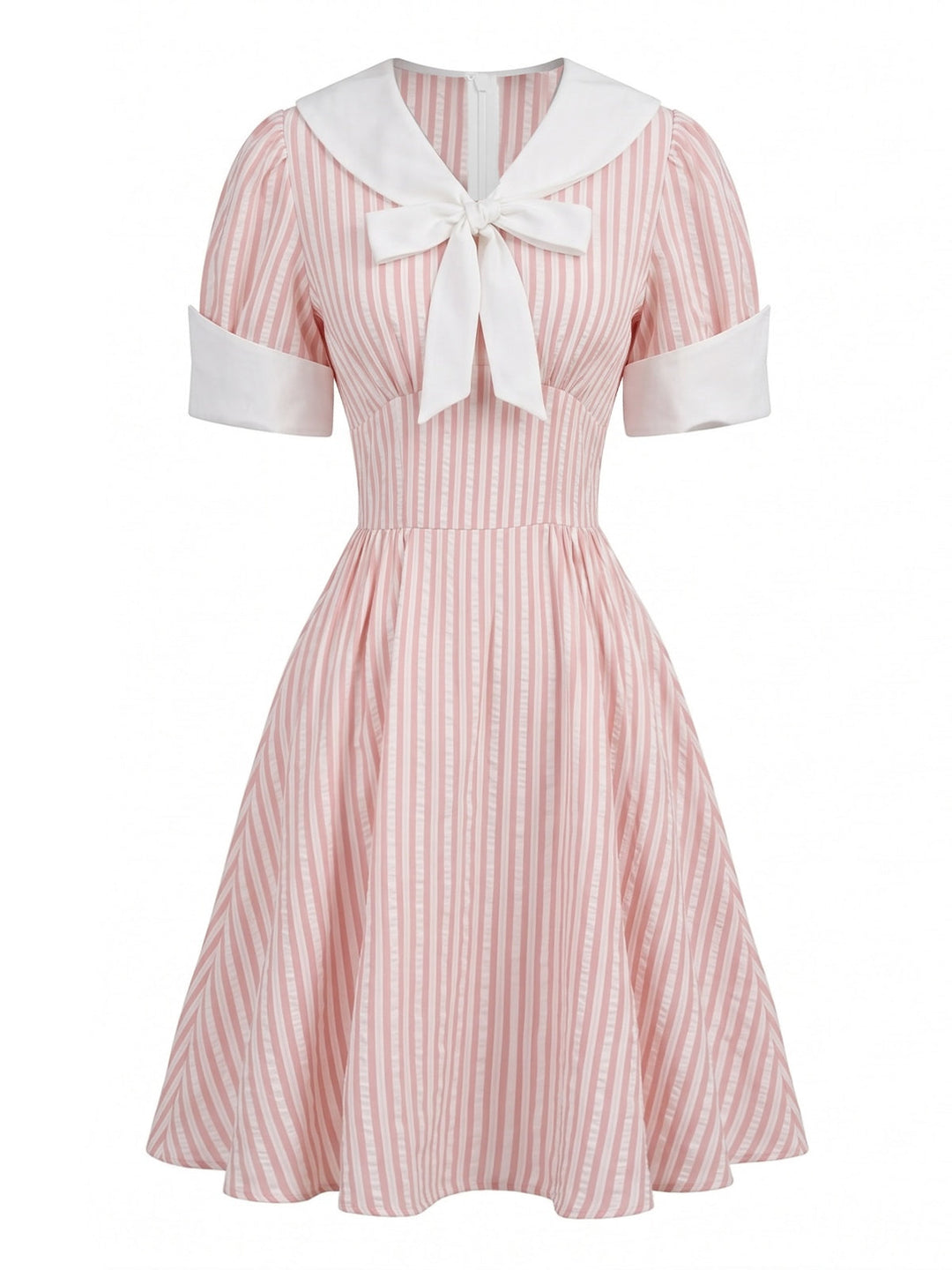 1950s Striped Sailor Collar Puff Sleeve Dress 4