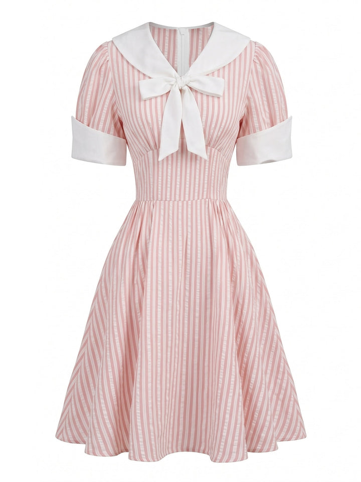 1950s Striped Sailor Collar Puff Sleeve Dress 4