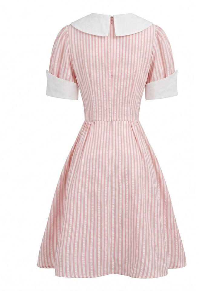 1950s Striped Sailor Collar Puff Sleeve Dress 5