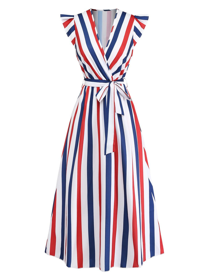 1950s V-Neck Ruffle Belted Swing Dress, vintage dress, retro fashion, rockabilly, pin-up fashion - perfect for women who love vintage and retro fashion