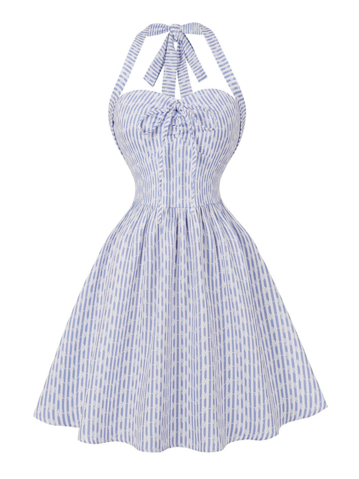 Elegant 1950s Vintage Floral Halter Dress 1