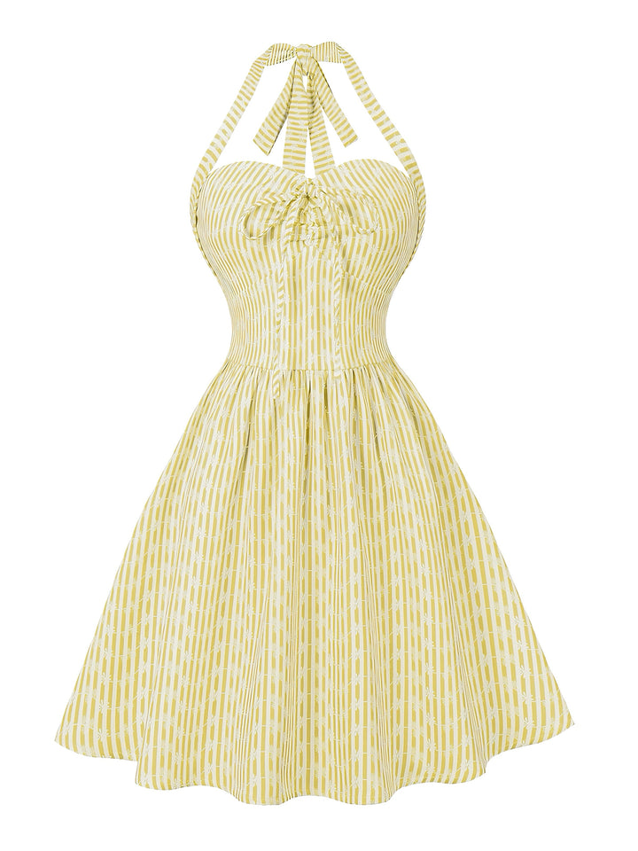 Elegant 1950s Vintage Floral Halter Dress 6