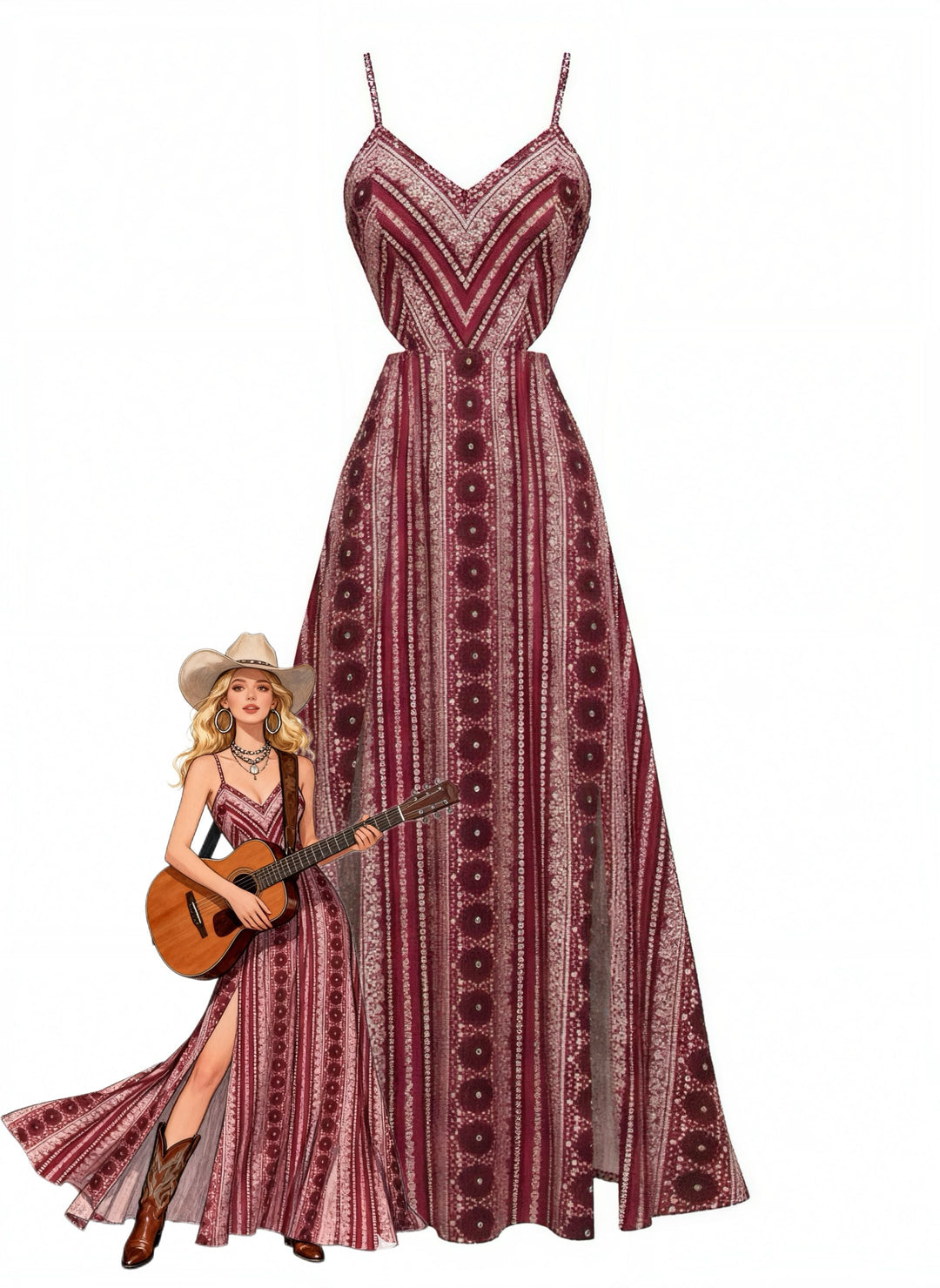 1970s Boho Style Spaghetti Strap Maxi Dress, vintage dress, retro fashion - perfect for women who love vintage and retro fashion