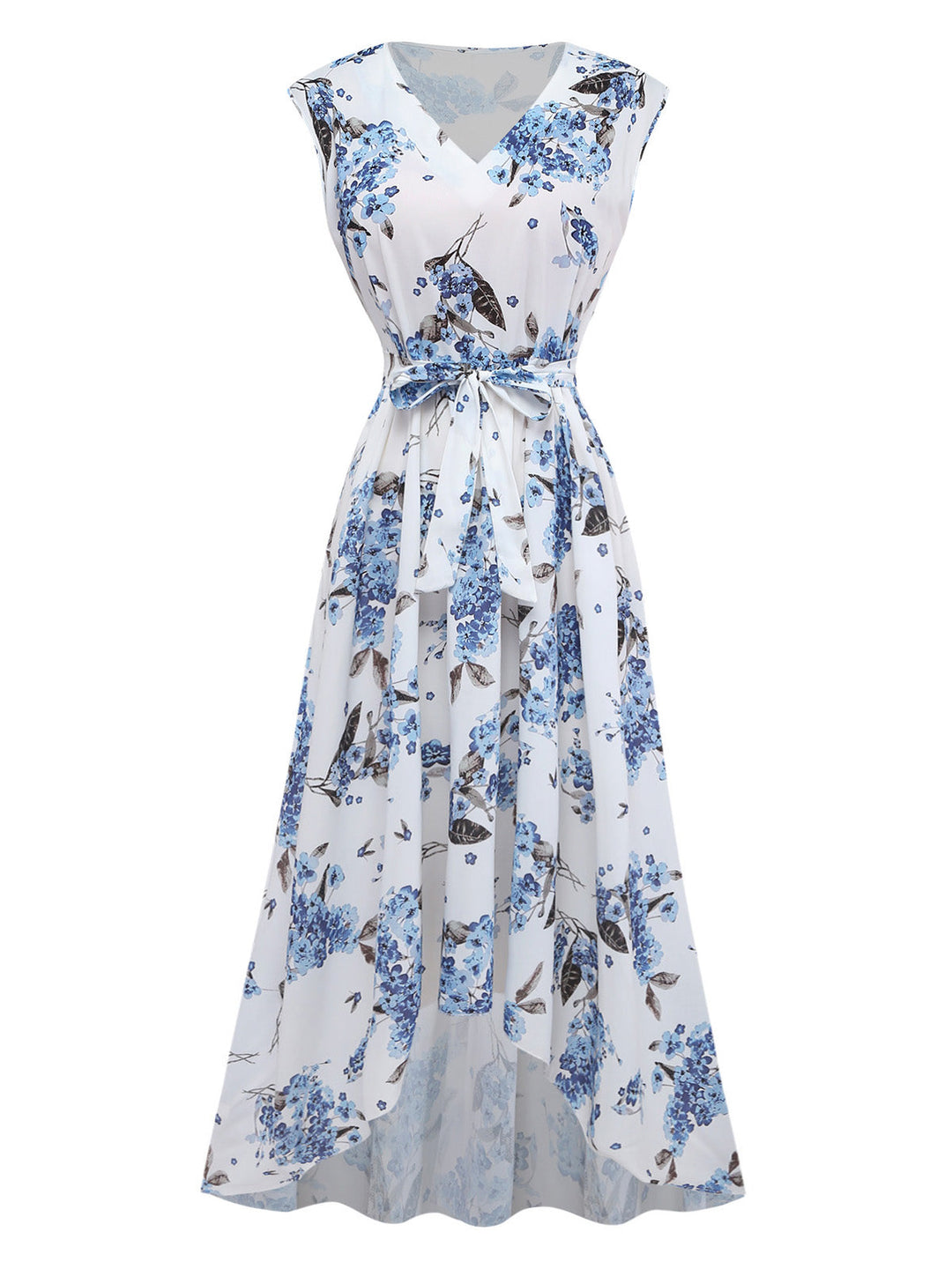 White 1950s Floral V Neck Dress 2