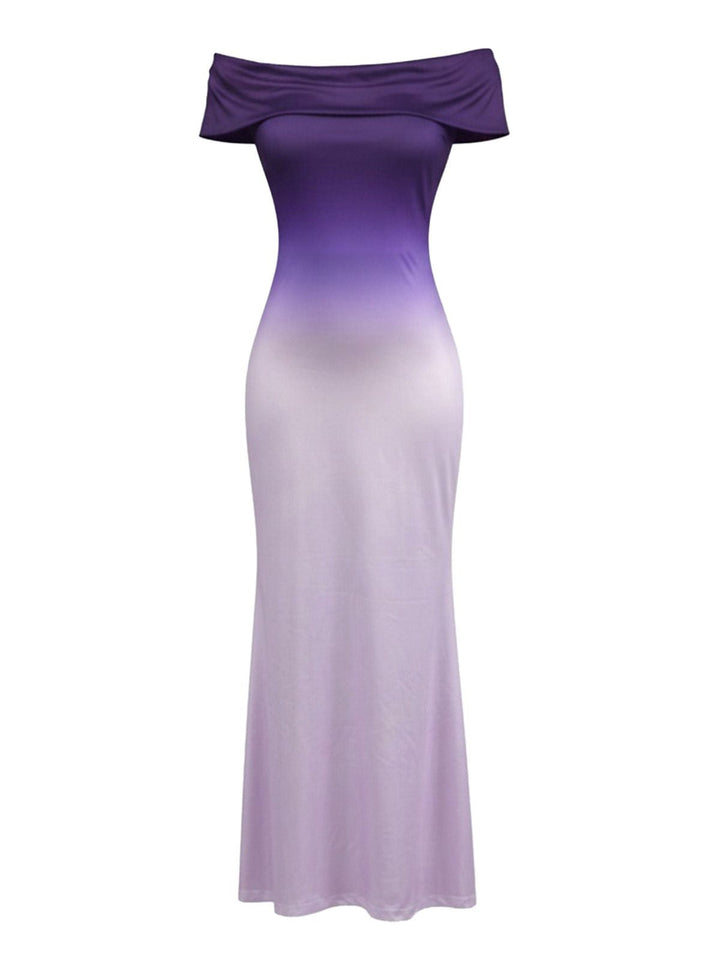 Purple 1930s Ombre Off-Shoulder Backless Maxi Dress