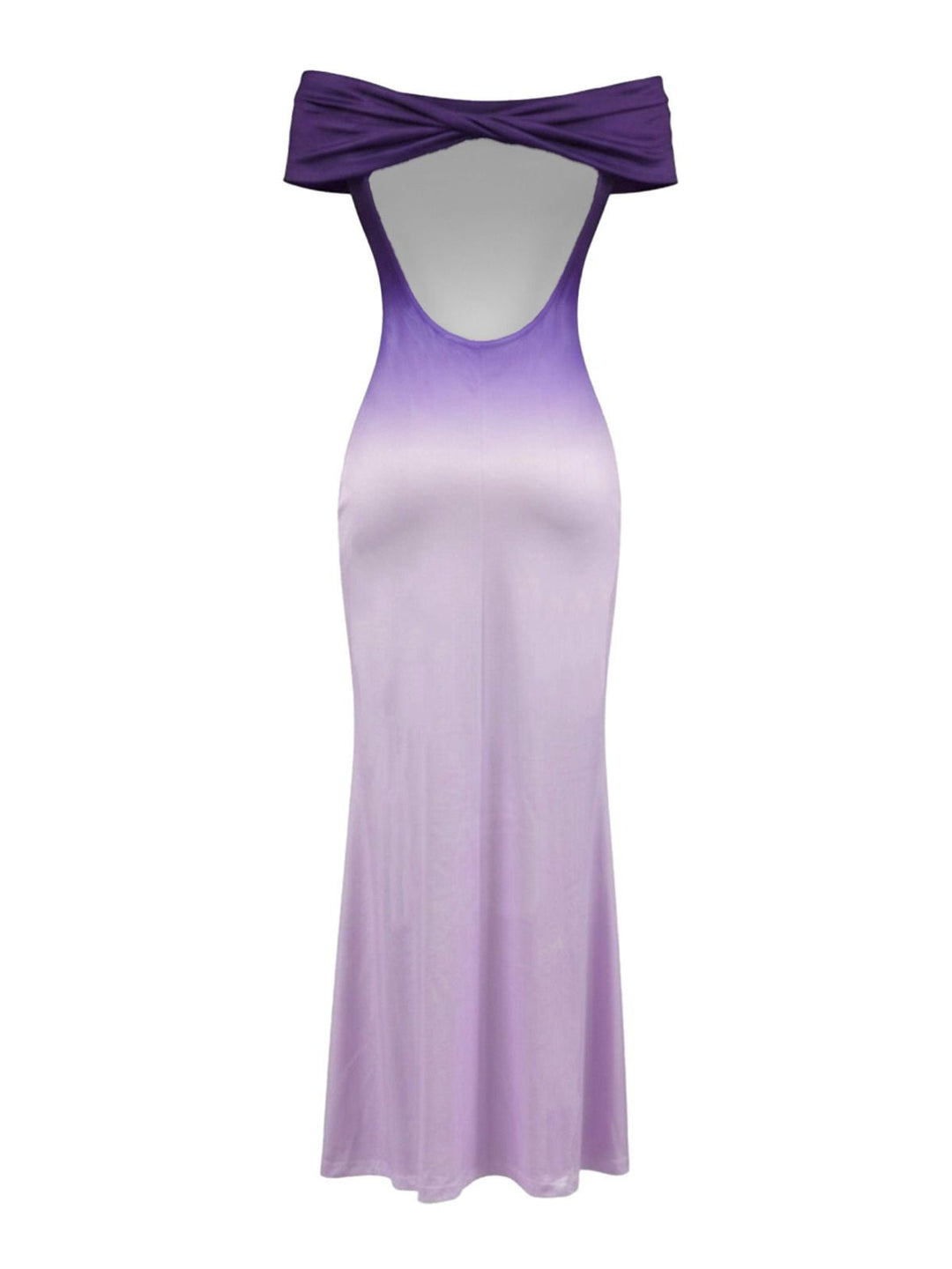 Purple 1930s Ombre Off-Shoulder Backless Maxi Dress
