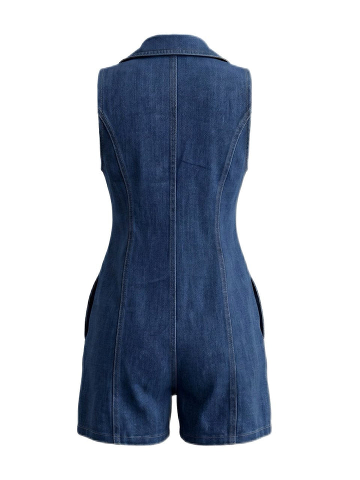 Navy Blue 1950s V Neck Denim Jumpsuit 2