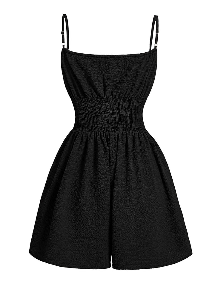 Brown 1950s Textured Spaghetti Strap Tie Front Romper, vintage romper, retro jumpsuit - perfect for women who love vintage and retro fashion