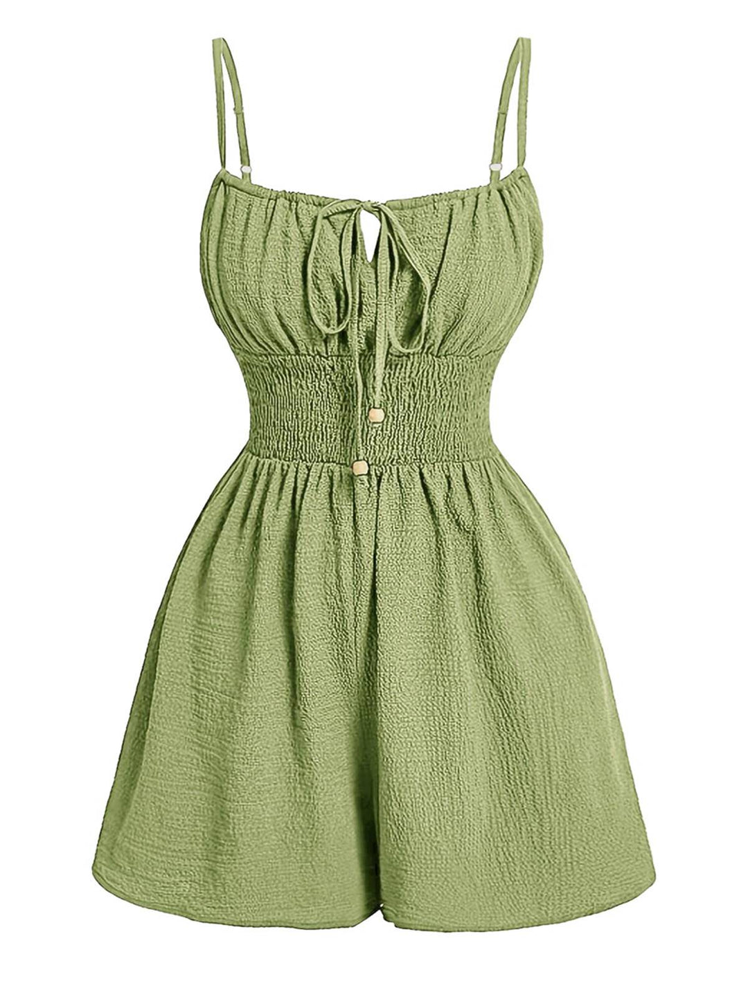 Brown 1950s Textured Spaghetti Strap Tie Front Romper, vintage romper, retro jumpsuit - perfect for women who love vintage and retro fashion