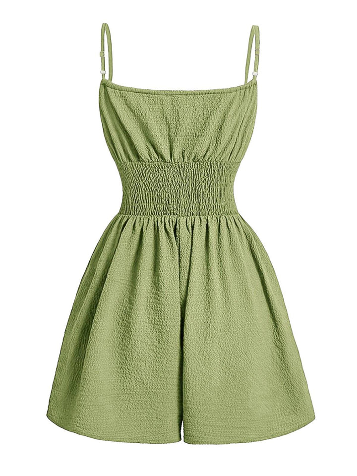 Brown 1950s Textured Spaghetti Strap Tie Front Romper, vintage romper, retro jumpsuit - perfect for women who love vintage and retro fashion