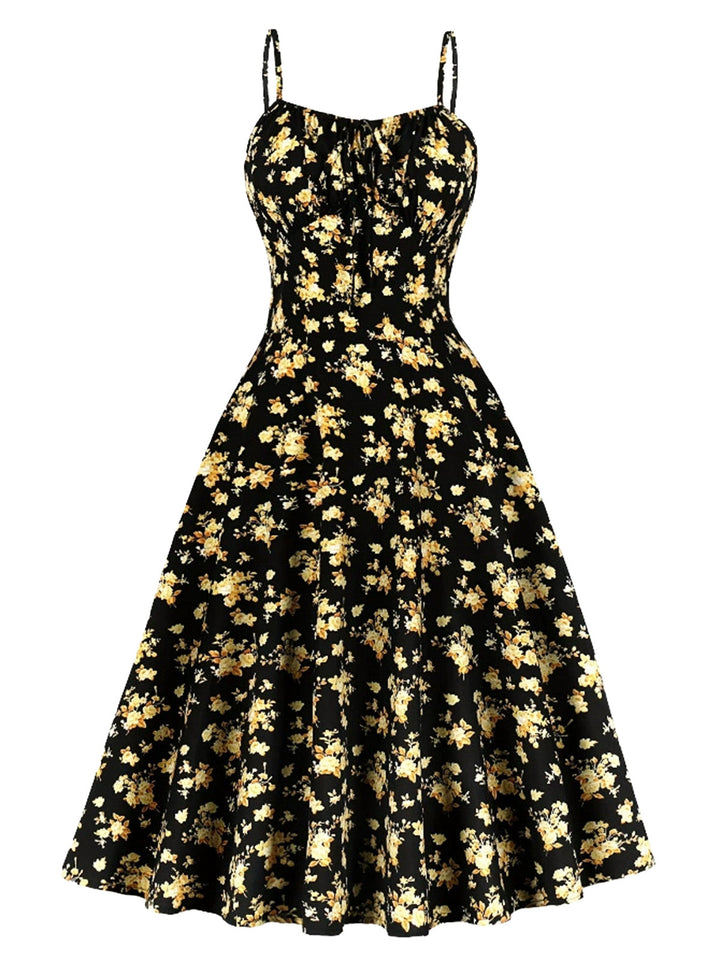 1940s Floral Spaghetti Strap Dress