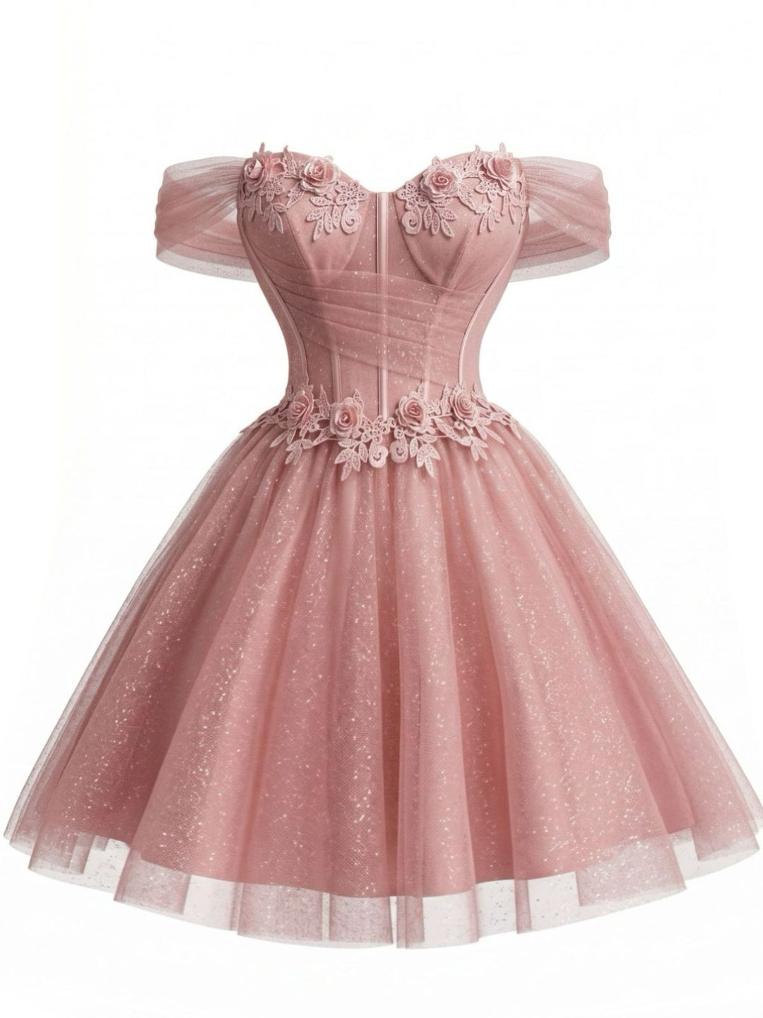 [Pre-Sale] Pink 1950s Floral Off-Shoulder Glitter Tulle Prom Dress, vintage dress, retro fashion, rockabilly, pin-up fashion - perfect for women who love vintage and retro fashion