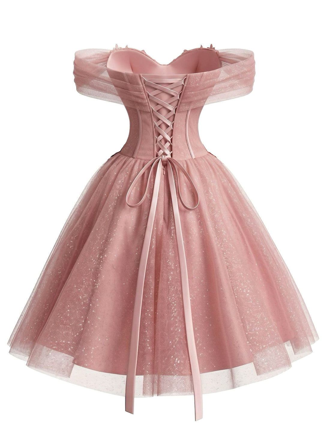 [Pre-Sale] Pink 1950s Floral Off-Shoulder Glitter Tulle Prom Dress, vintage dress, retro fashion, rockabilly, pin-up fashion - perfect for women who love vintage and retro fashion