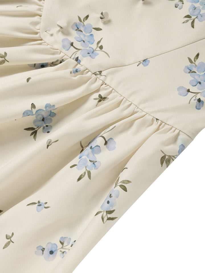 [Pre-Sale] Light Blue 1950s Polka Dot Floral Ruffle Dress 6
