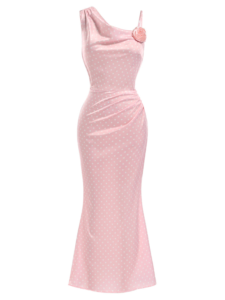 [Pre-Sale] Dark Pink 1930s Polka Dot Floral Dress 2