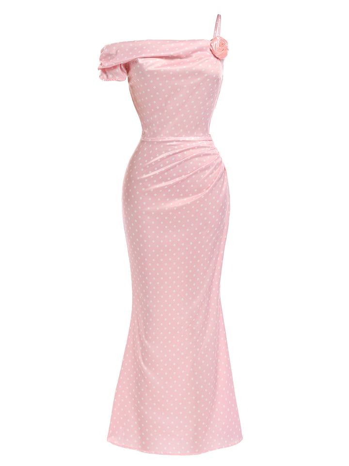 [Pre-Sale] Dark Pink 1930s Polka Dot Floral Dress 3