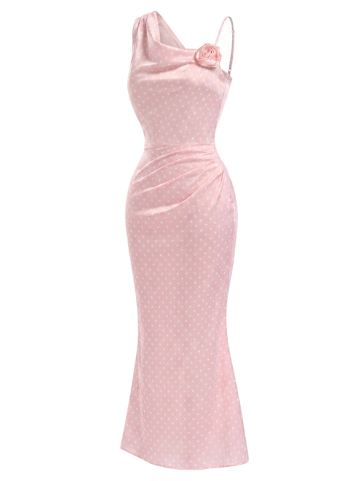 [Pre-Sale] Dark Pink 1930s Polka Dot Floral Dress 4