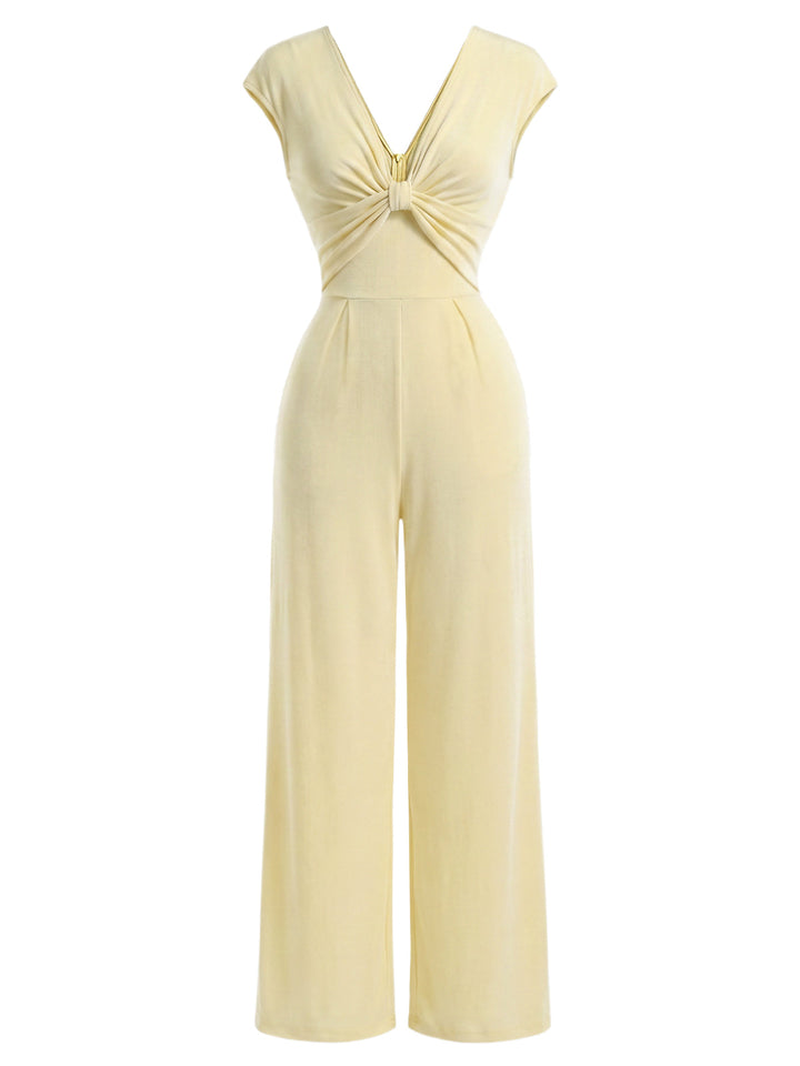 [Pre-Sale] Gold 1970s V Neck Vintage Jumpsuit 2