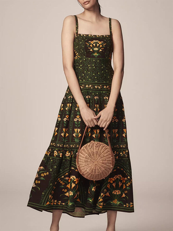 Green 1950s Print Spaghetti Strap Dress 4