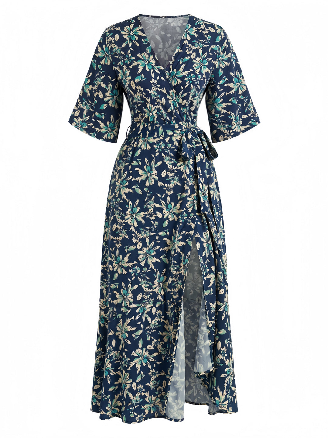 1970s Floral V Neck Vintage Dress