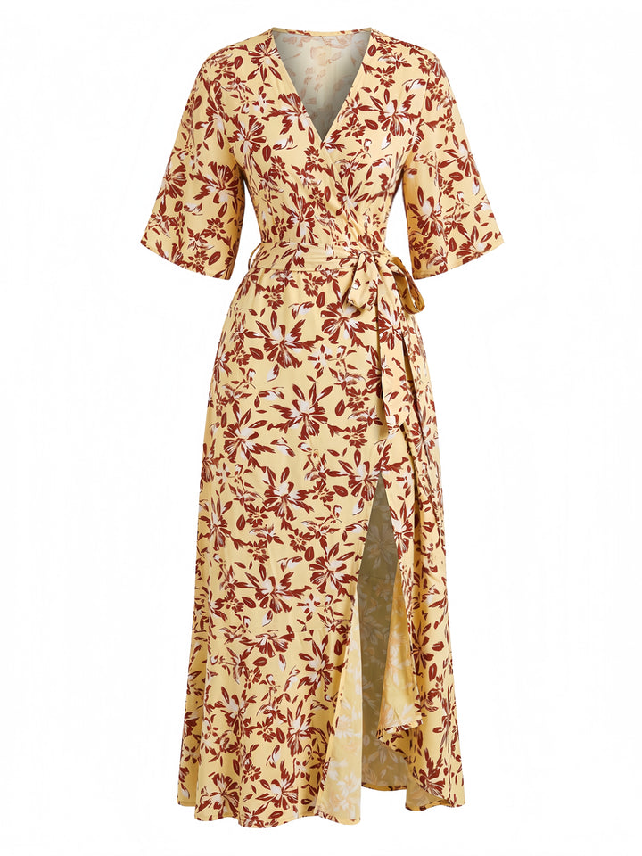 1970s Floral V Neck Vintage Dress 6