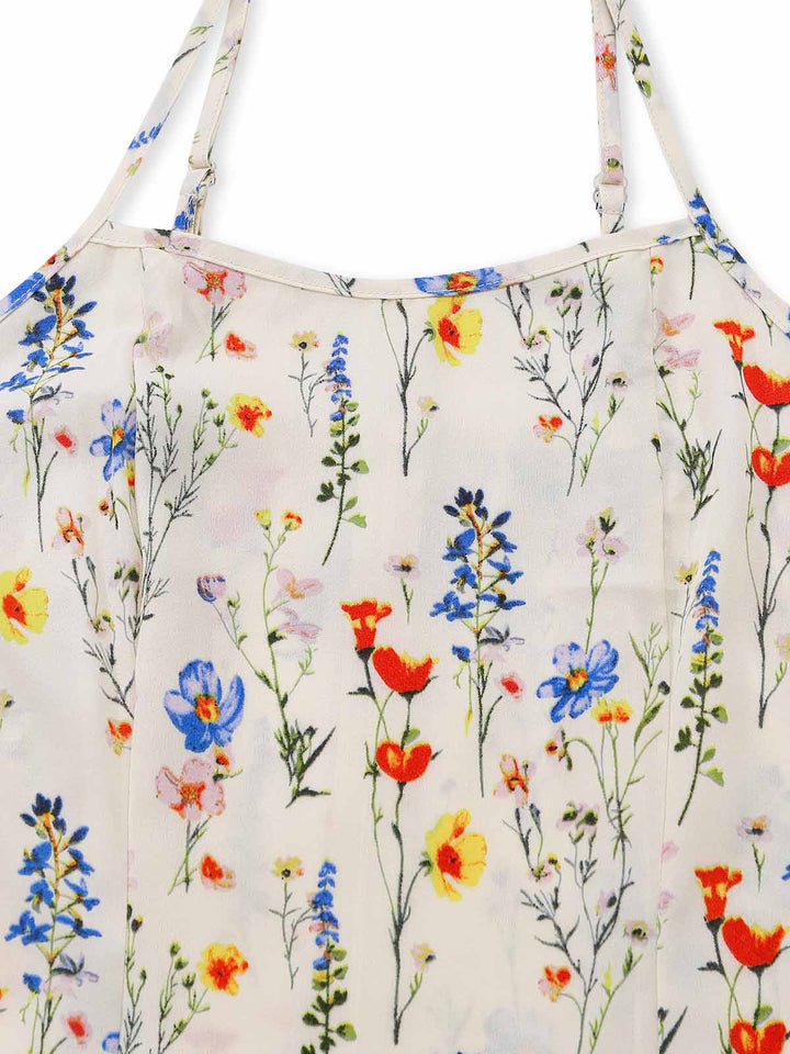 Elegant Beige 1970s Vintage Floral Dress 4
