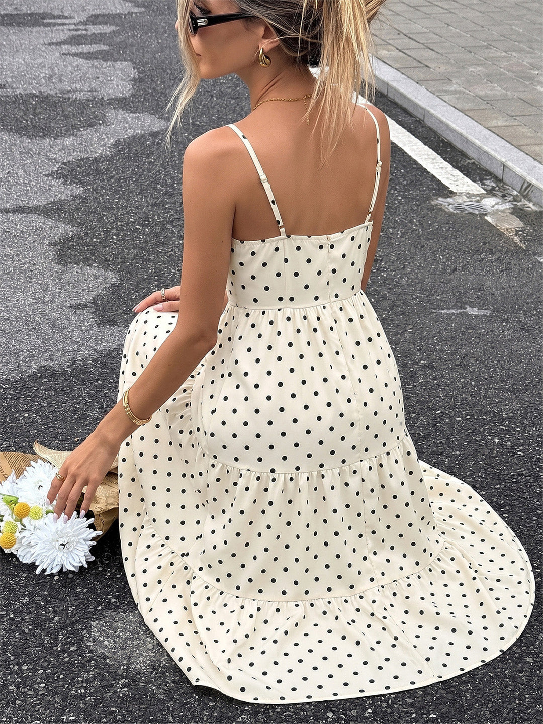 Beige 1940s Polka Dot Vintage Dress 3