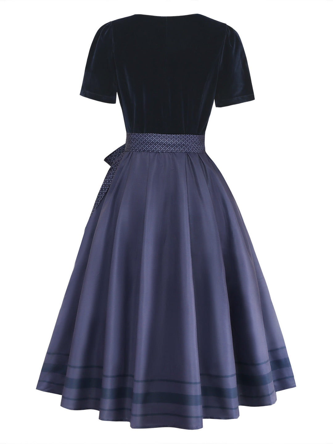 Blue 1950s Polka Dot Floral Dress 4