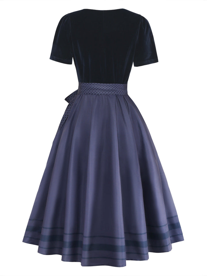 Blue 1950s Polka Dot Floral Dress 4