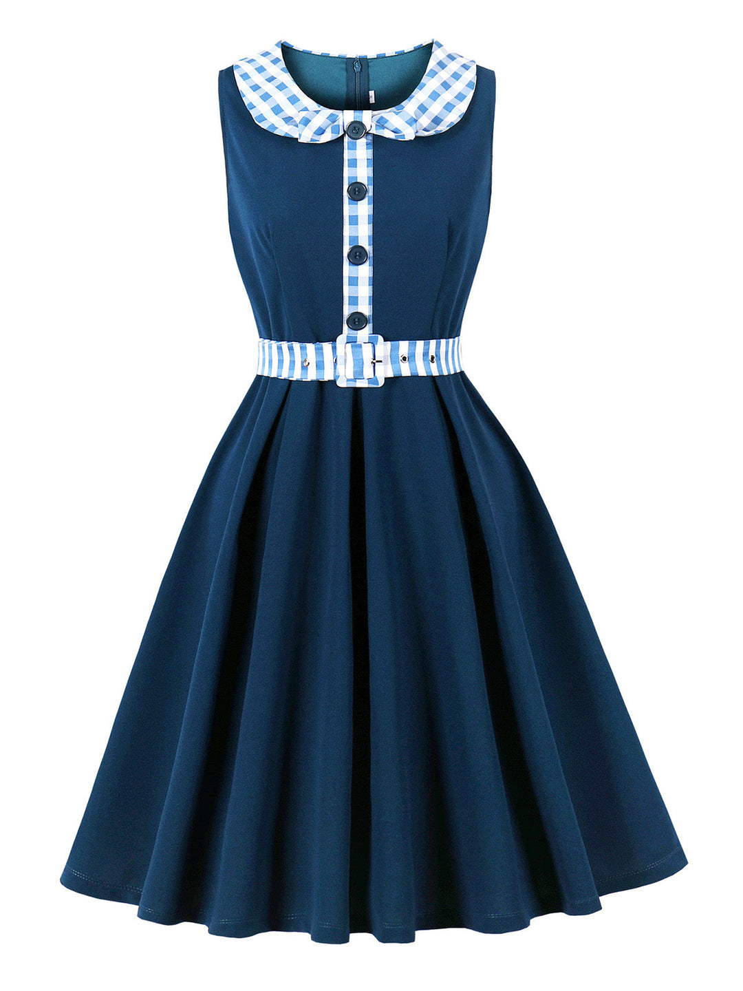 Dark Peacock Blue 1950s Plaid Patchwork Dress