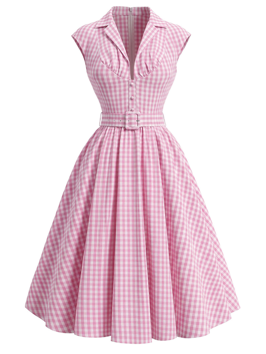 [Pre-Sale] Peach Pink 1940s Plaid V Neck Dress 2