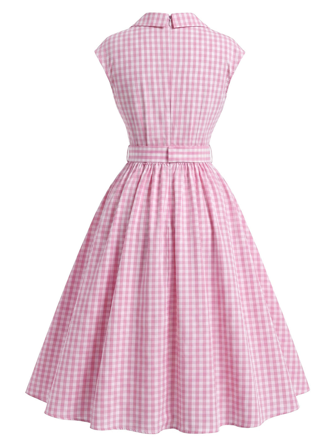 [Pre-Sale] Peach Pink 1940s Plaid V Neck Dress 4