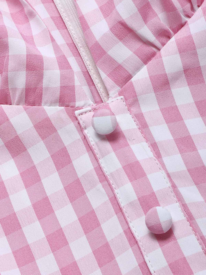 [Pre-Sale] Peach Pink 1940s Plaid V Neck Dress 5