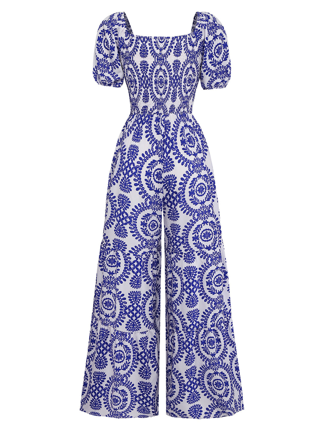 Blue 1950s Floral Vintage Classic Jumpsuit