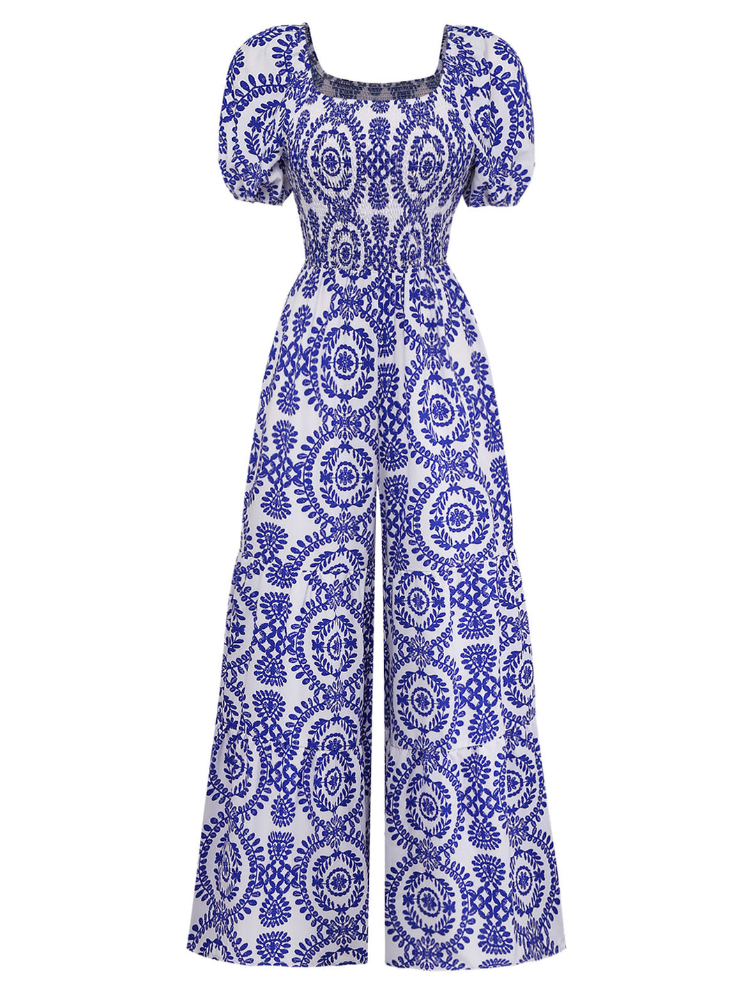 Blue 1950s Floral Vintage Classic Jumpsuit 3
