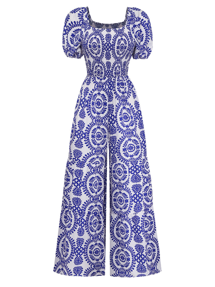 Blue 1950s Floral Vintage Classic Jumpsuit 3