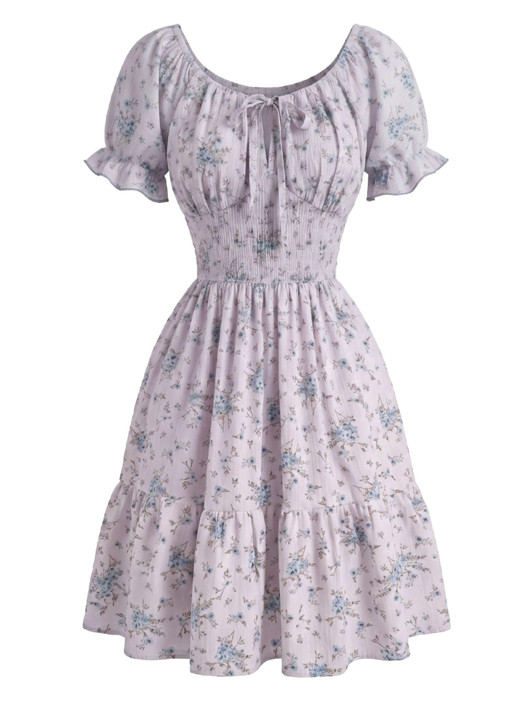1950s Floral Square Neck Ruffle Dress 10