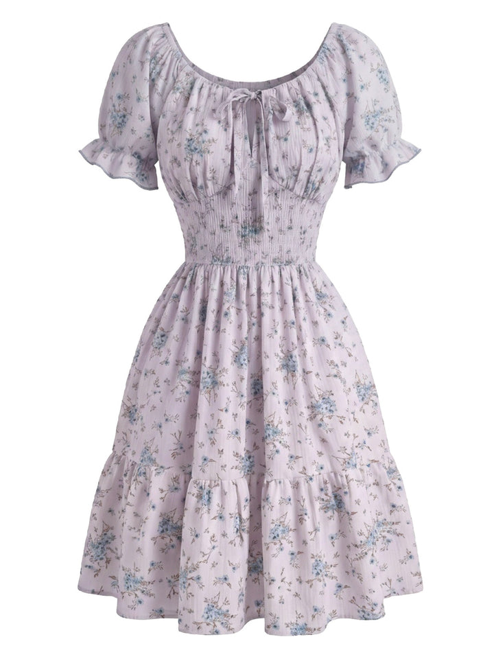 1950s Floral Square Neck Ruffle Dress 10