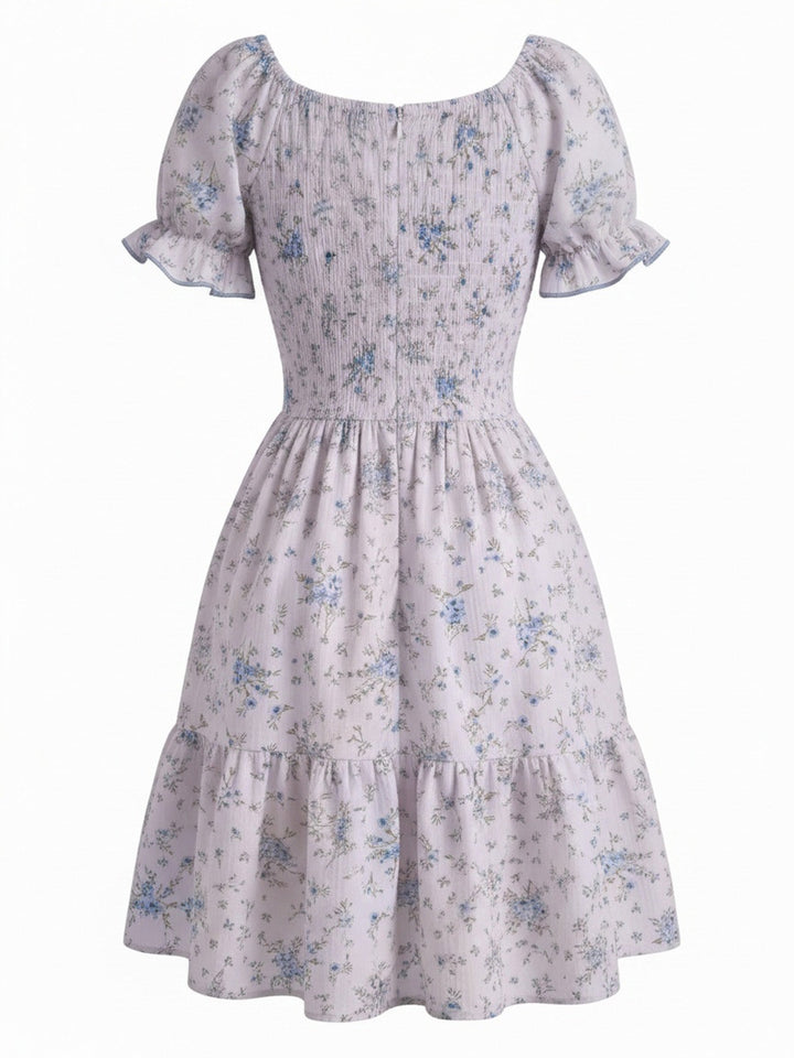 1950s Floral Square Neck Ruffle Dress 11