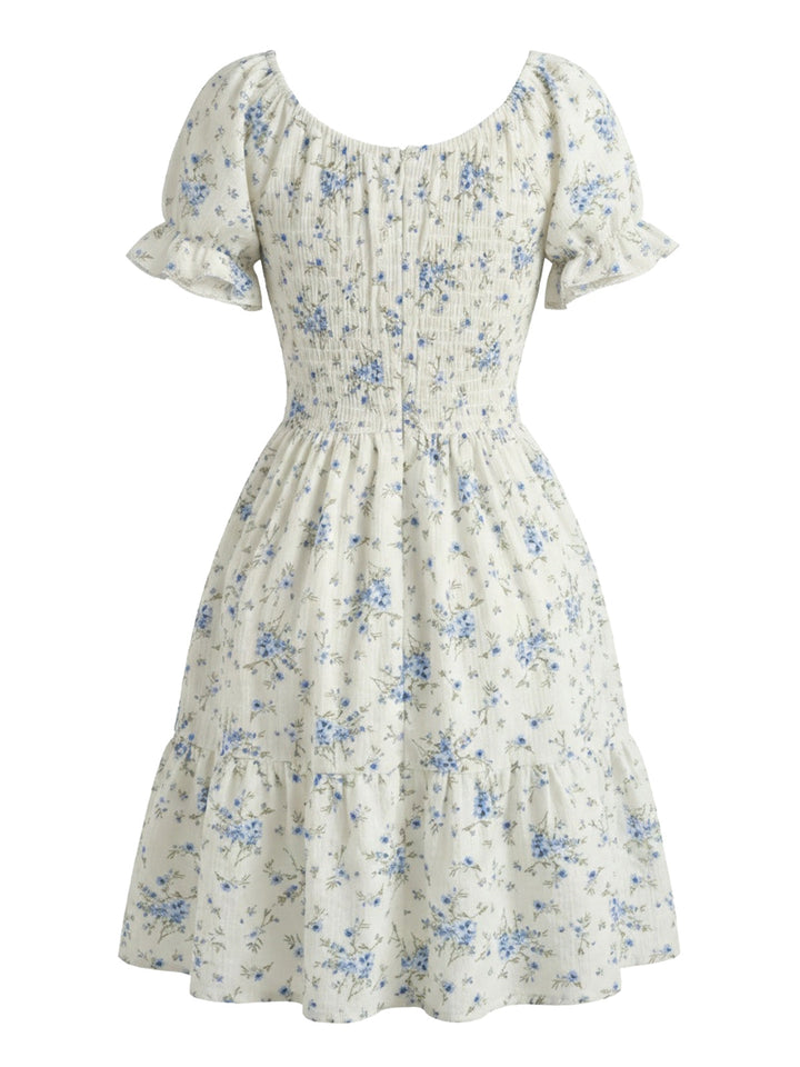 1950s Floral Square Neck Ruffle Dress 2