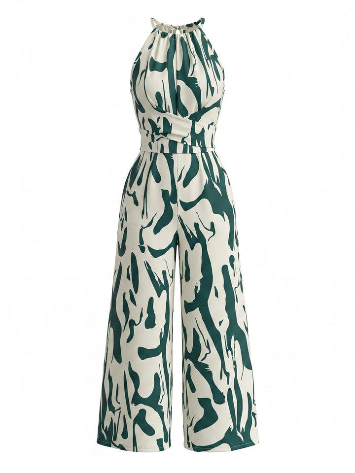 Green 1950s Floral Halter Vintage Jumpsuit