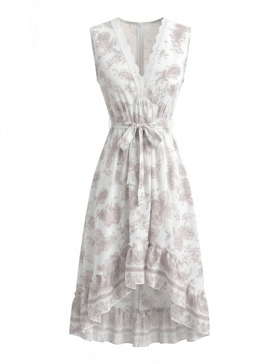 White 1970s Floral Lace V Neck Dress 2