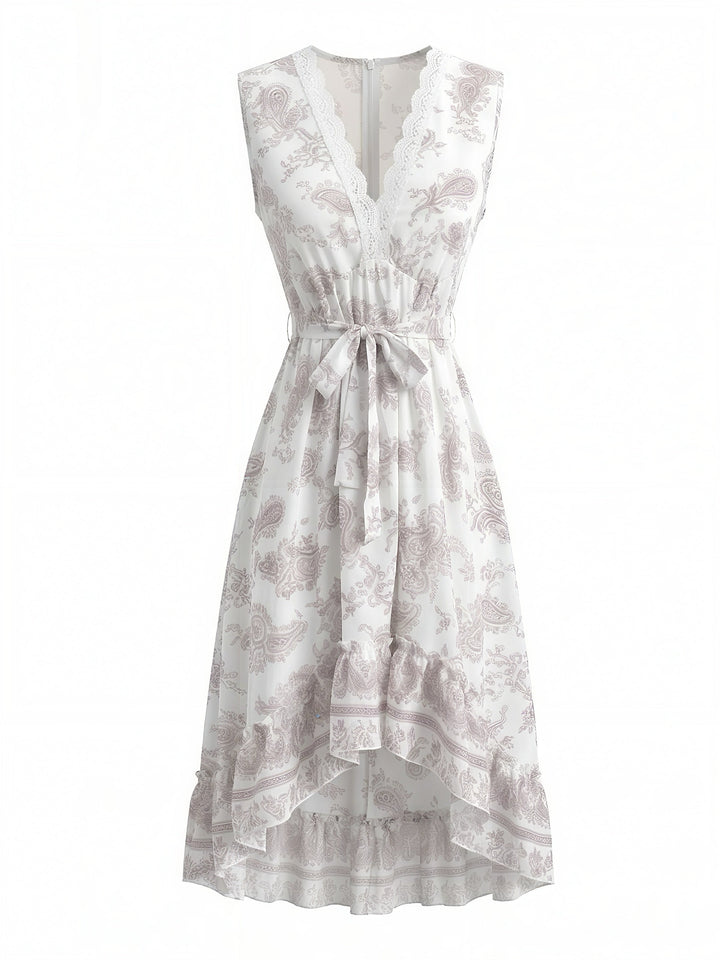White 1970s Floral Lace V Neck Dress 2