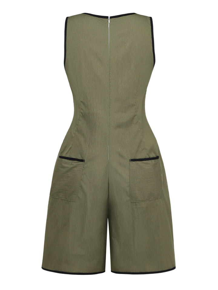 Green 1940s V Neck Vintage Jumpsuit 2