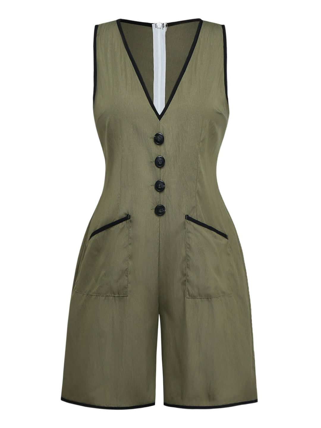 Green 1940s V Neck Vintage Jumpsuit 3