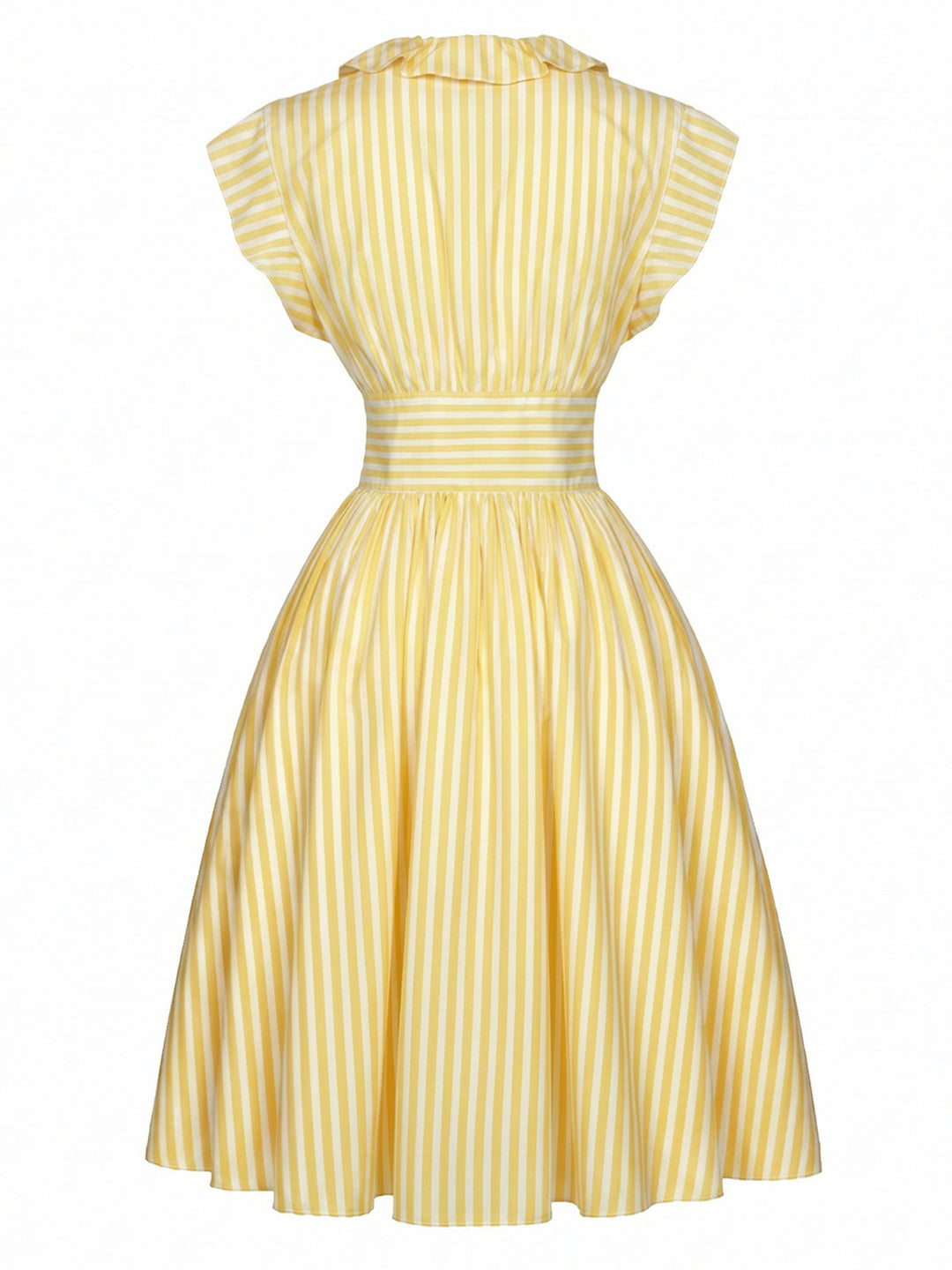[Pre-Sale] Light Yellow 1950s V Neck Ruffle Striped Dress 3