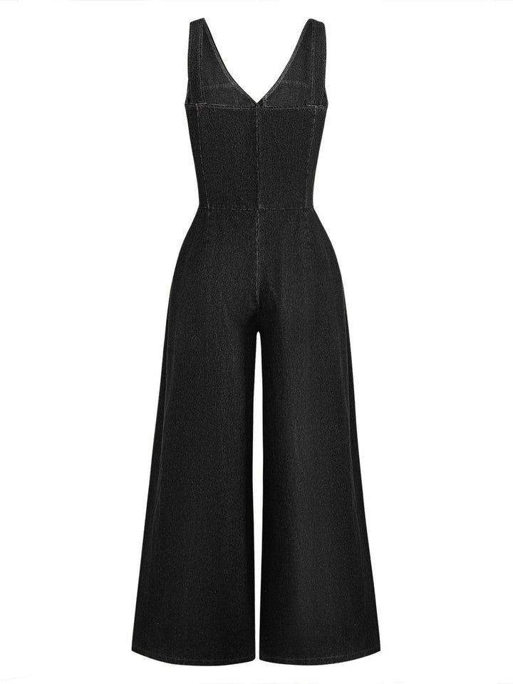 1960s V Neck Denim Vintage Jumpsuit 3