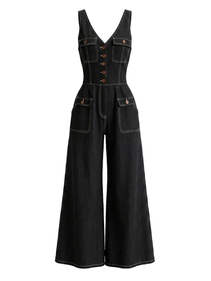 1960s V Neck Denim Vintage Jumpsuit 5