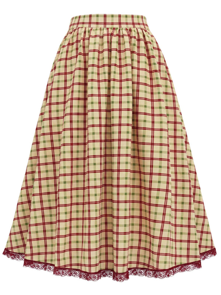 [Pre-Sale] Champagne 1940s Plaid Lace Vintage Dress 3